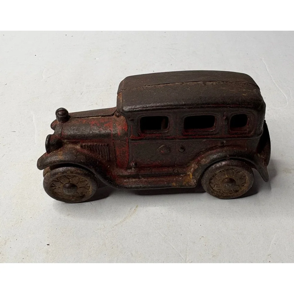 Antique Cast Iron Sedan Toy Car Red Original Paint 4 Inch Vtg 1920s Hubley Style